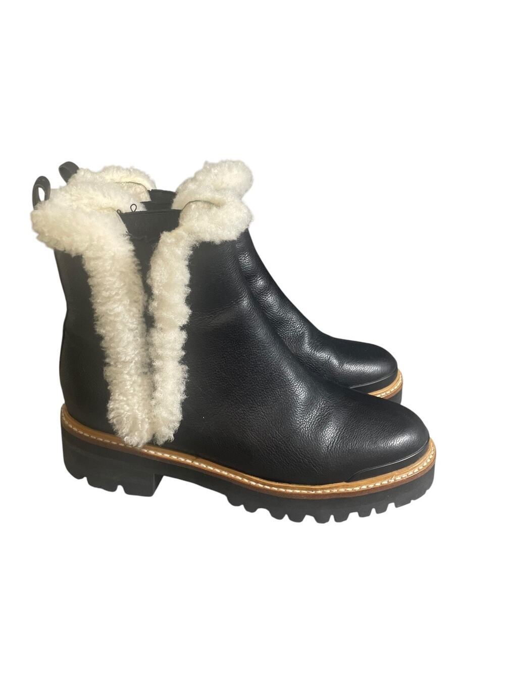 Marc Fisher Women’s 7M Iggie Shearling Lined Black Leather Chelsea Boots